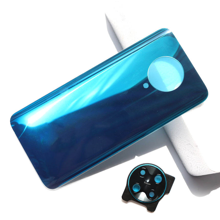 Modified Rear Cover For Xiaomi POCO F2 Pro Back Glass Battery Cover Rear Housing Door Panel Replacement+Adhesive Sticker: Blue With Lens