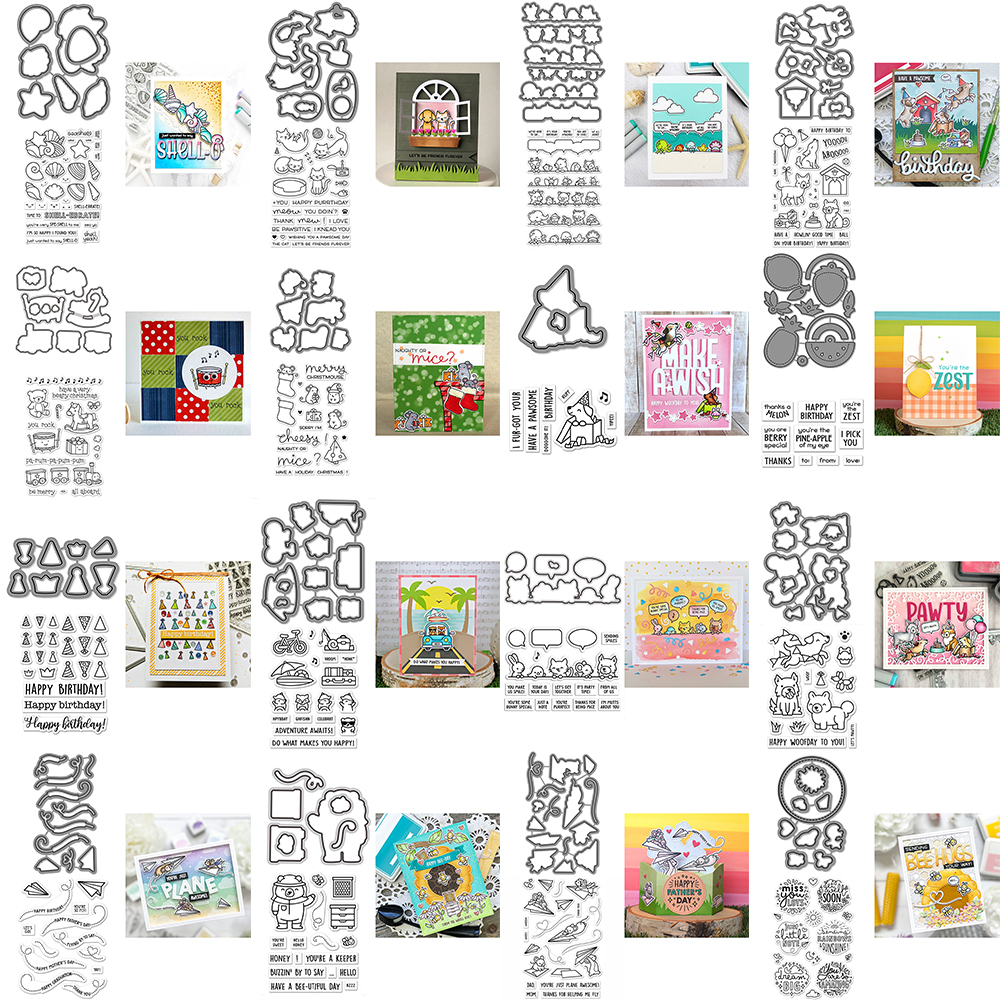 Critter Border Diglogue Cutting Dies Clear Stamps Happy Birthday Sentiments for DIY Scrapbooking Paper Cards Craft