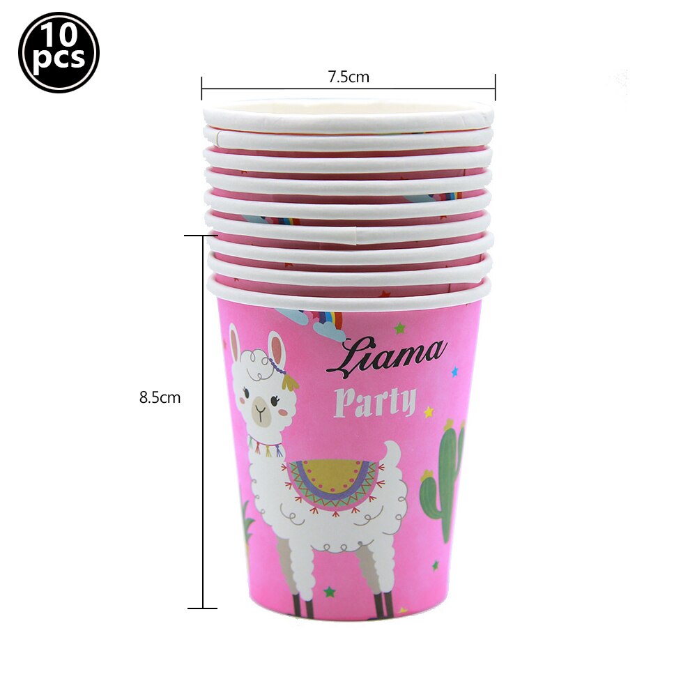 Llama Cactus – vaisselle jetable à motif d'alpagas, assiettes, gobelets, serviettes, décorations pour fête prénatale: 10pcs cups