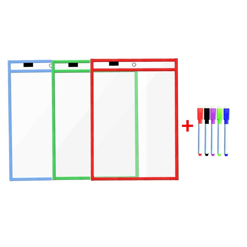 Transparent Dry Erase Pockets Whiteboard Markers File Write Dry Wipe Board for Teaching Supplies Wipe Drawing Dry Erase Board: 3B5P