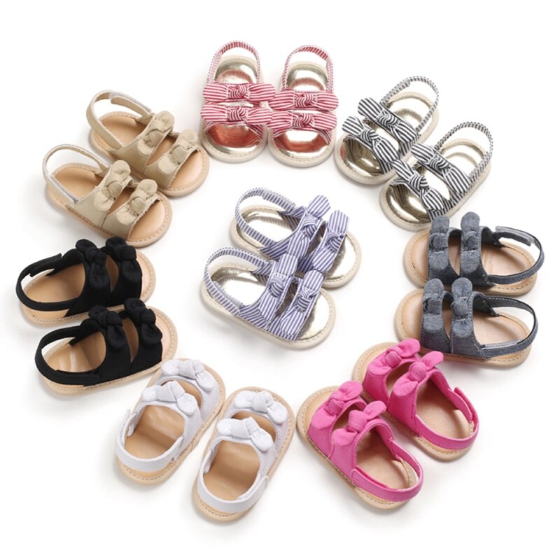 Baby Shoes Summer Girls Sandals Girls Shoes Non-slip Newborn Bownot Striped Girls Sandals Beach Plaid Princess Shoes #11