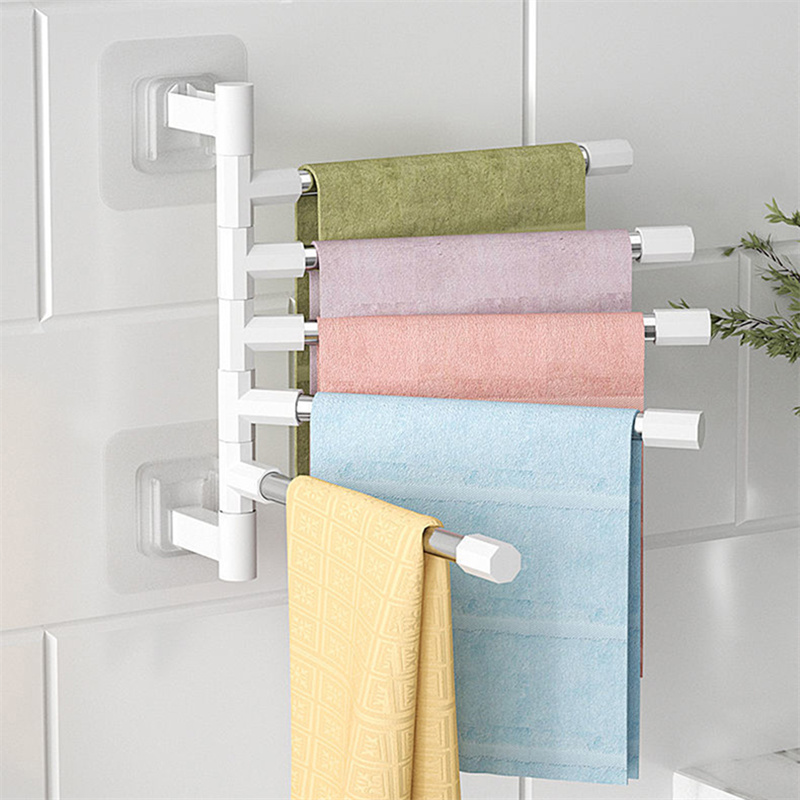 Rotatable Swing Arms Towel Rack Bathroom Kitchen Wall Mounted Bracket Save Space 2-6-Bar Aluminum Towel Hanger Organizer