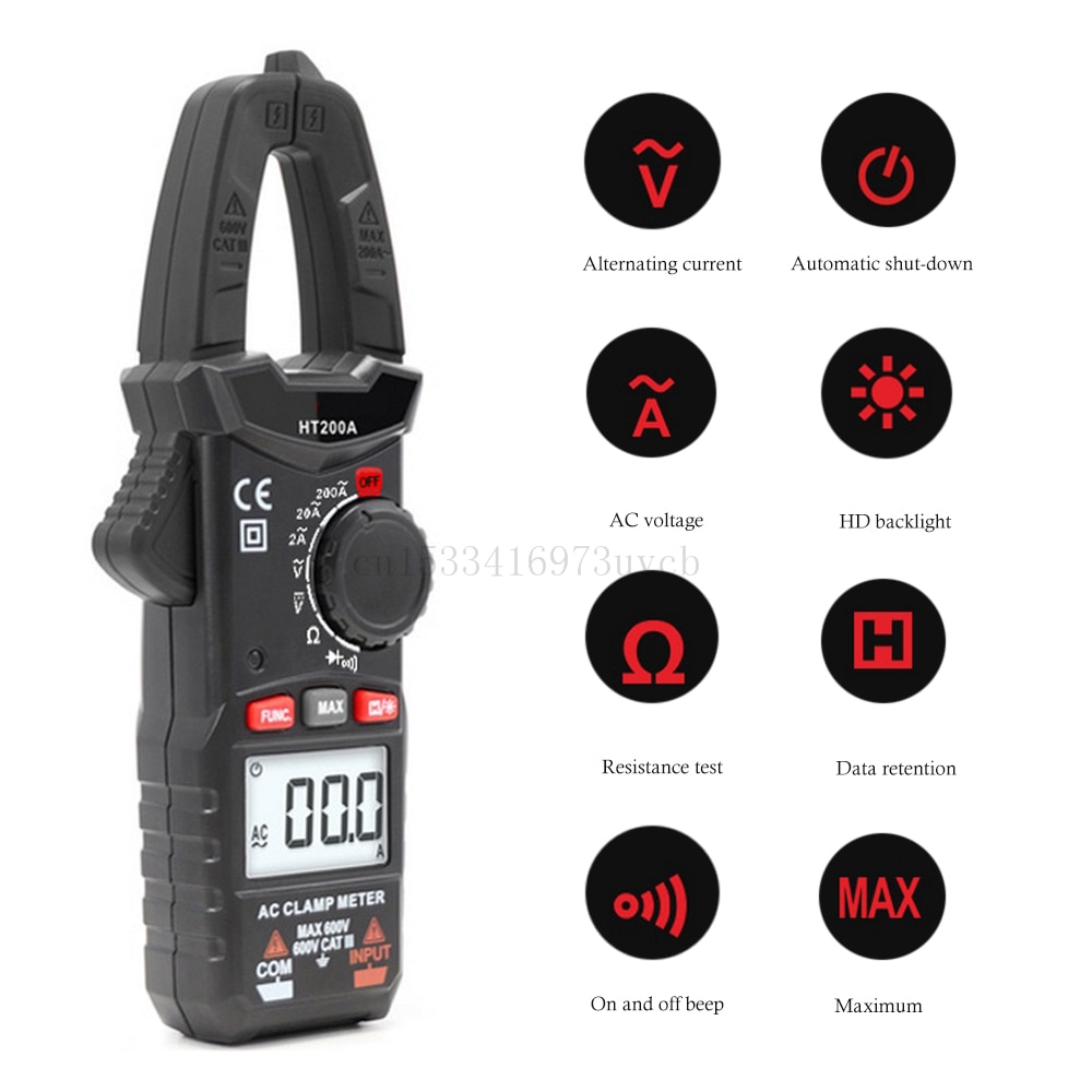 2000Counts Digital Clamp Meter Current Voltage Ampere DC AC Resistance NCV Ohm Tester 0-600V Ammeter Multimeter