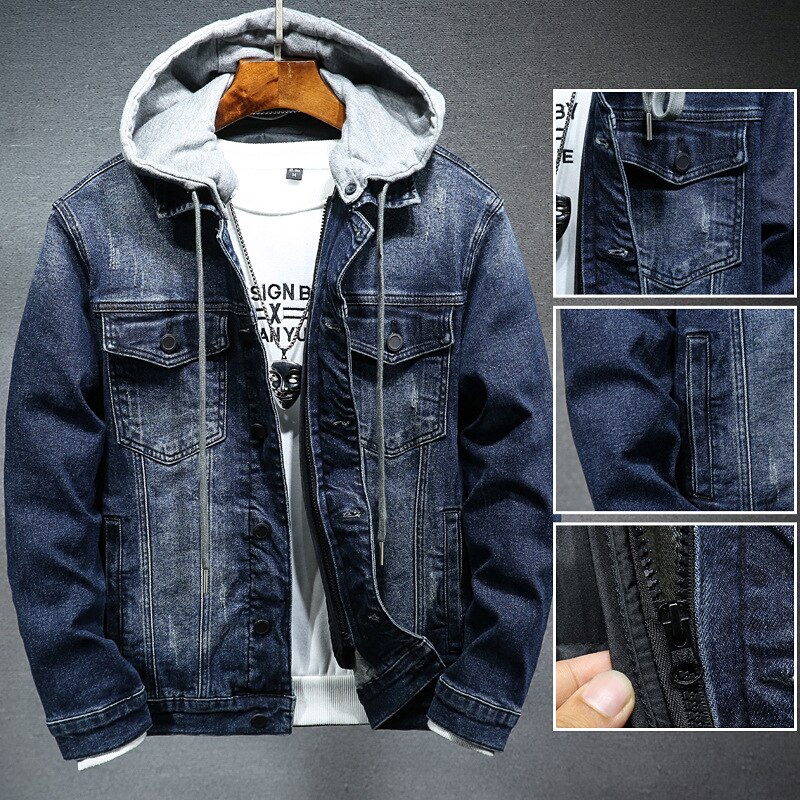 2022 Hooded Cotton Liner Denim Jakets Men Winter Denim Coats Jean Jackets Men Outwear Casual Denim Coats M-4XL: Blue / XL