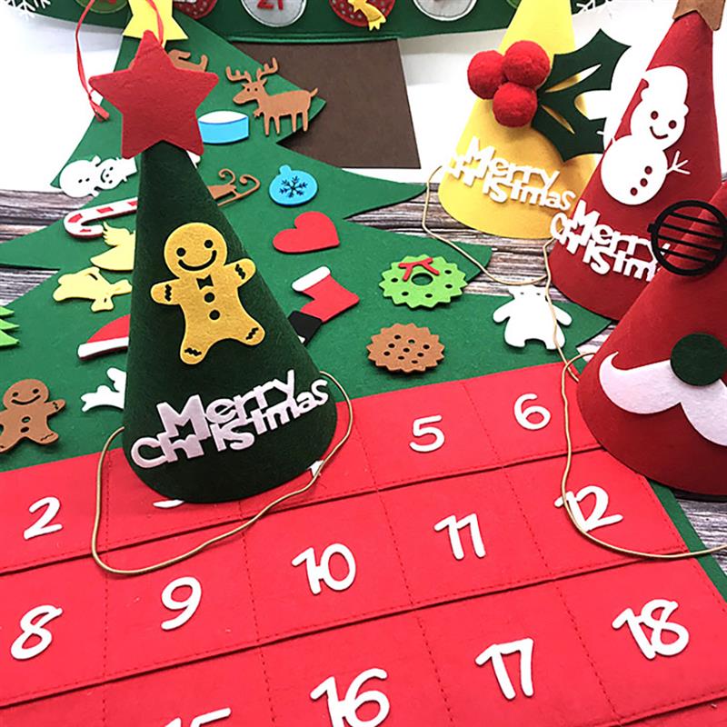 Söt filt hängande tyg julgran adventskalender med fickor för xmas dekoration barn unge leksak jul dekoration