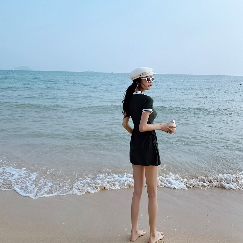 2 stykke badedragter badetøj push up badedragt strand kvinder badedragt korea stil nederdel solid kort ærme