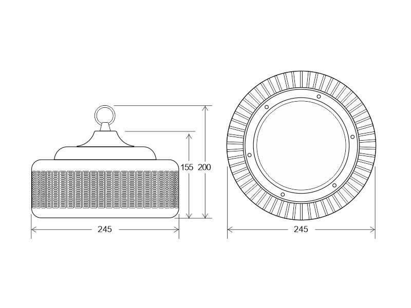 Campana LED industrial 150W, Chipled OSRAM, IC Driverless, Blanco neutro. Luminaria industrial con sistema de alimentación de estado sólido IC. Con anillo y cadena de sujección. Reflector opcional.