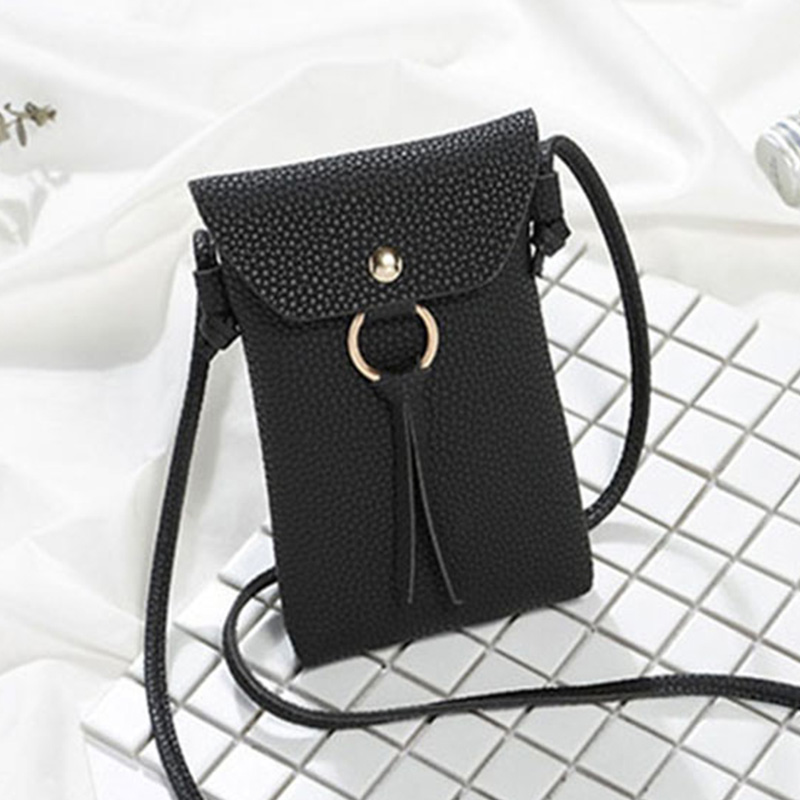 Femmes en cuir PU petit bandoulière sacs à main pour filles sac de messager Mini téléphone sacs dames sac à main sac à main: black