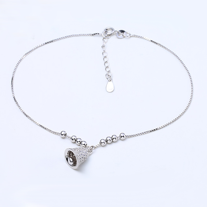 Hutang Bell link Ankle Women Bracelet Real 925 Sterling Silver Cubic Zirconia Fine Jewelry Summer Style