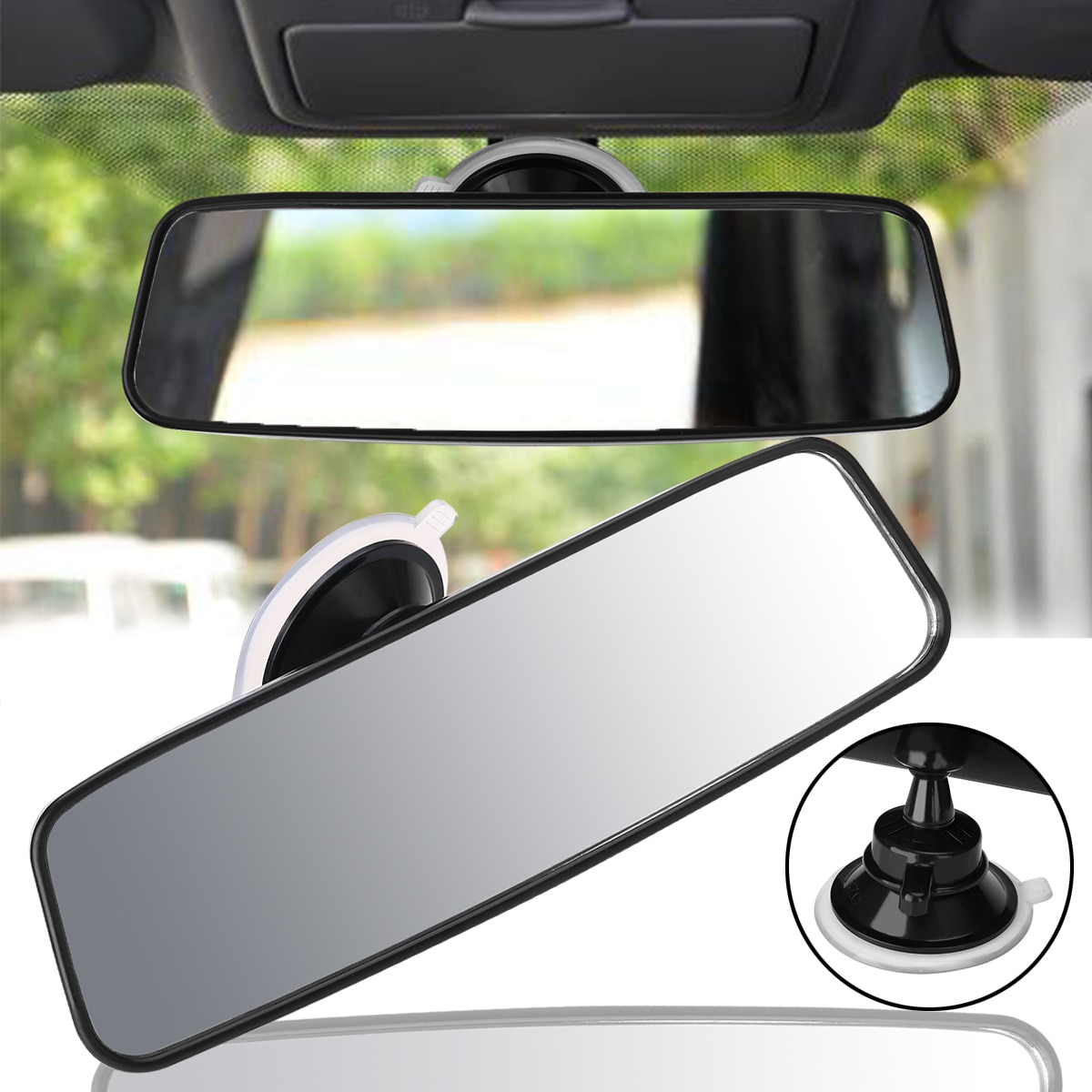 1 Uds. Espejo retrovisor interior trasero de 20x6 cm panorámico gran angular trasero para asiento trasero de coche Vista de bebé camión espejo retrovisor plano ancho ventosa
