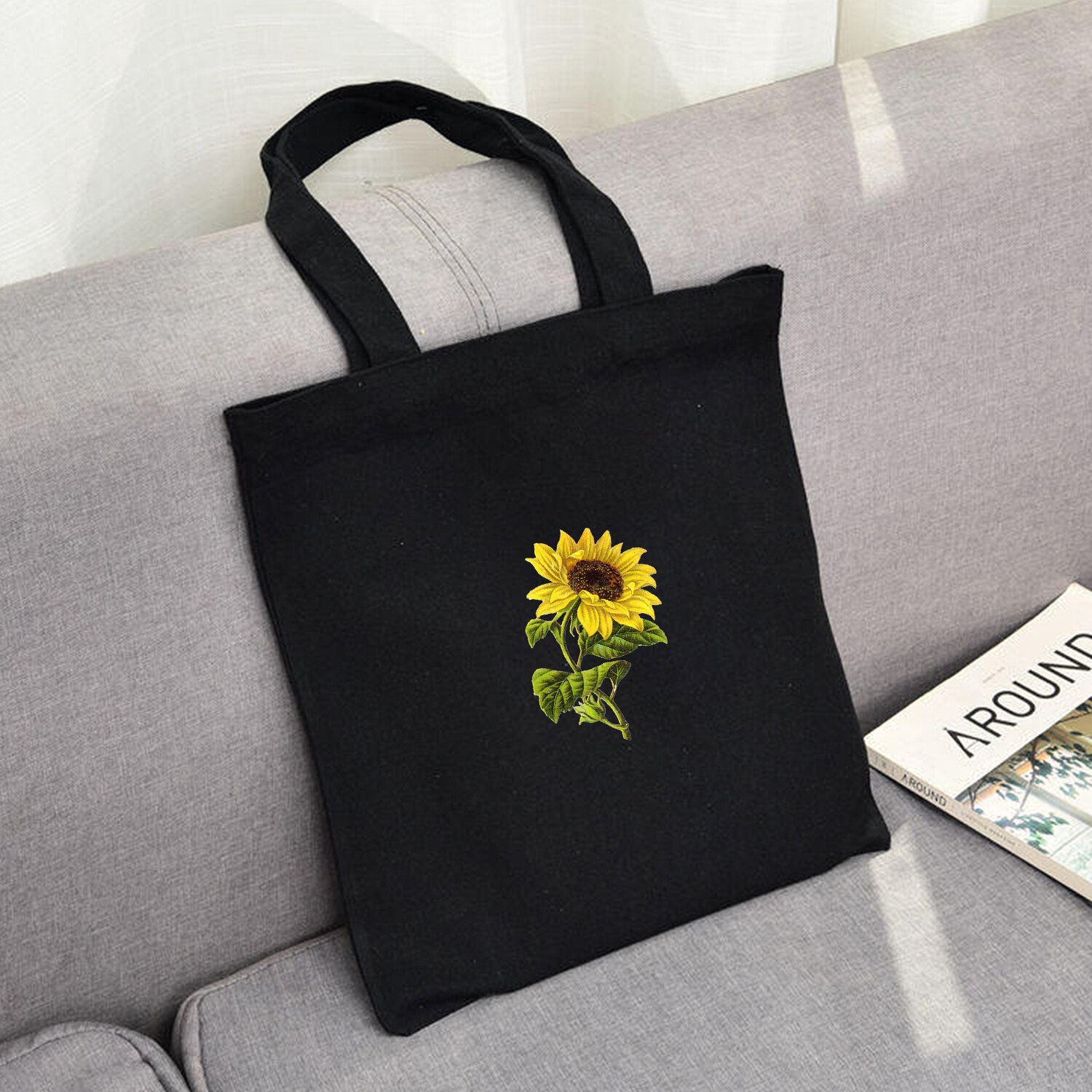 Women Canvas Shopping Bags Eco Reusable Sweet Ladies Vintage Literary Bags Women Beach Bags Sun Flower Printed Colorful