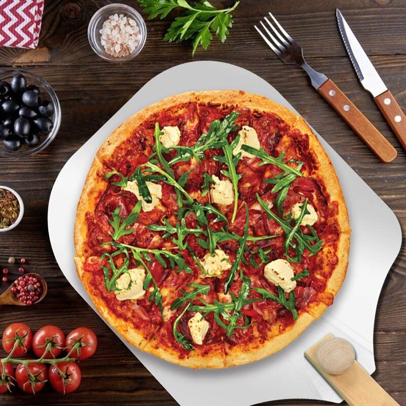 Aluminium Metalen Pizza Schil, pizza Spatel Voor Pizza Steen Met Opvouwbare Houten Handvat Opslag Pizza Paddle 12X14 Inch