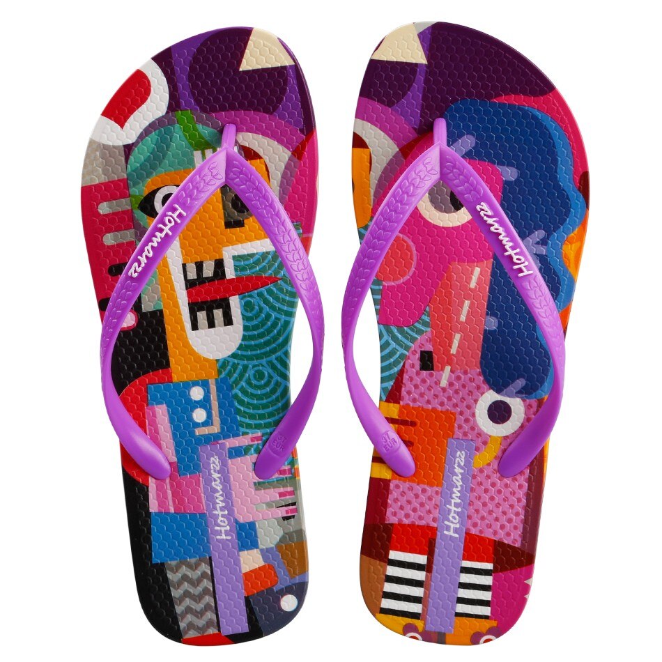 Hotmarzz Women Flip Flops Cartoon Graffiti Slippers Beach Sandals Summer Shoes Pool Shower Shoes: Purple / 10