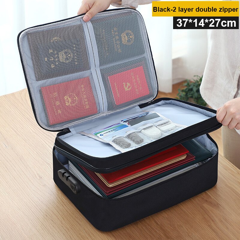 Sac de voyage pour documents d'affaires, sac de rangement étanche pour certificats d'antithèse, grand sac à main de bureau multicouche, pour hommes femmes XA27C: Black 2zipper