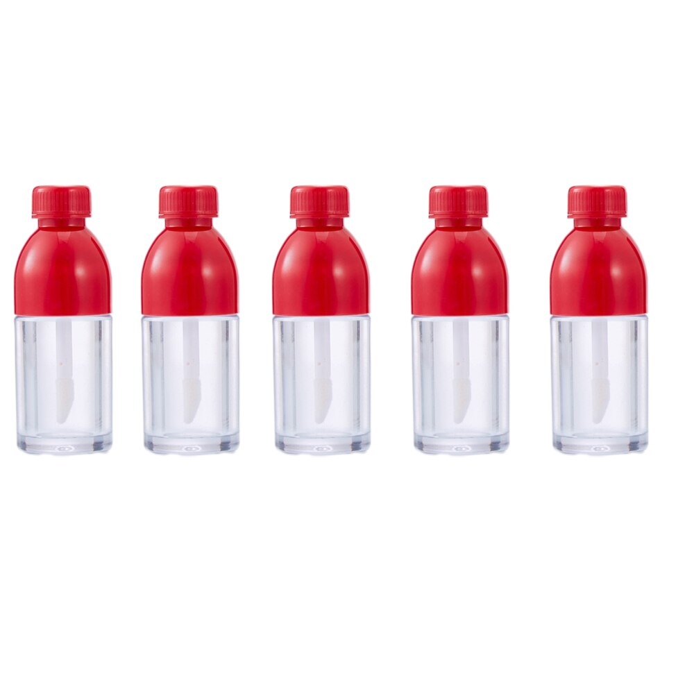 20 Stuks Roze Drank Fles Vormige Lege Lip Gloss Tube Containers Clear Mini Hervulbare Lippenbalsem Flessen Met Rubber Inzetstukken: Red-5pcs