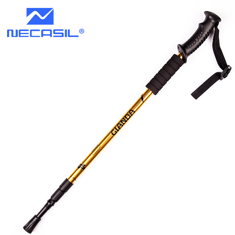 Outdoor Camping Walking Stick Telescopic Hiking Stick Aluminum Foldable Hiking Poles Outdoor Accessories For Trekking Camping: Gold