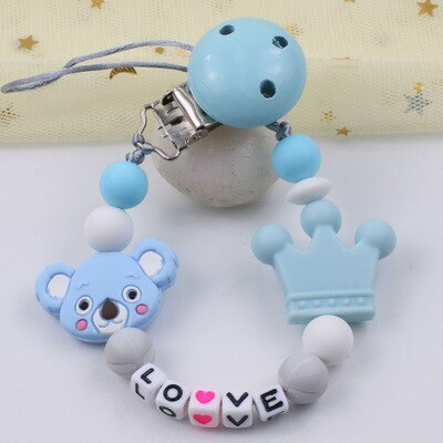 1Pc Del silicone bambino Ciuccio Personalizzato Personalizzati Nome Siliconi Ciuccio Supporto Della clip Del silicone corona koala Animale uncinetto Giocattoli Tallone: Di Colore Giallo chiaro