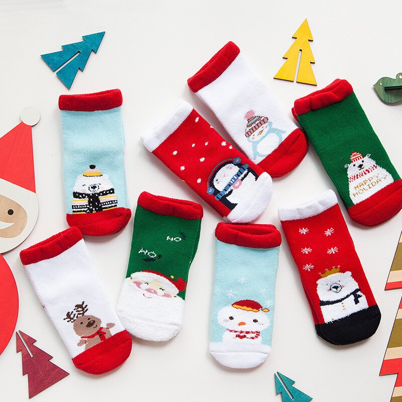 4pair/box Exquisite Christmas Boxed Children's Socks Christmas Socks Set Baby Socks for kids girl