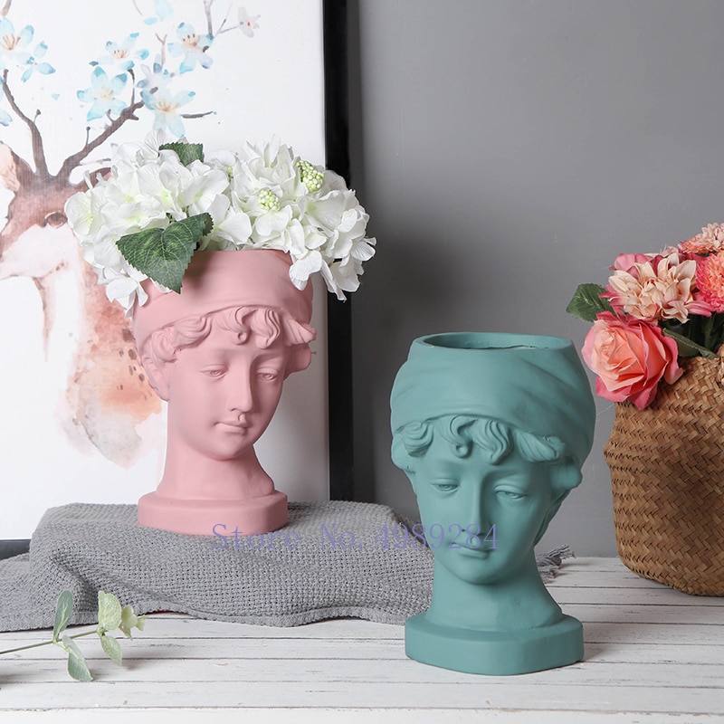 Kreativitet keramik vase menneske hoved karakter skulptur pige blomsterarrangement vase portræt skulptur moderne boligindretning