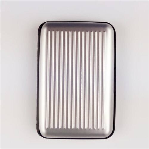 Tarjetero de aluminio para hombre, estuche rígido con bloqueo, billetera sólida para tarjetas de crédito, escaneo Anti-RFID, protege el tarjetero, 1 ud.: Plata