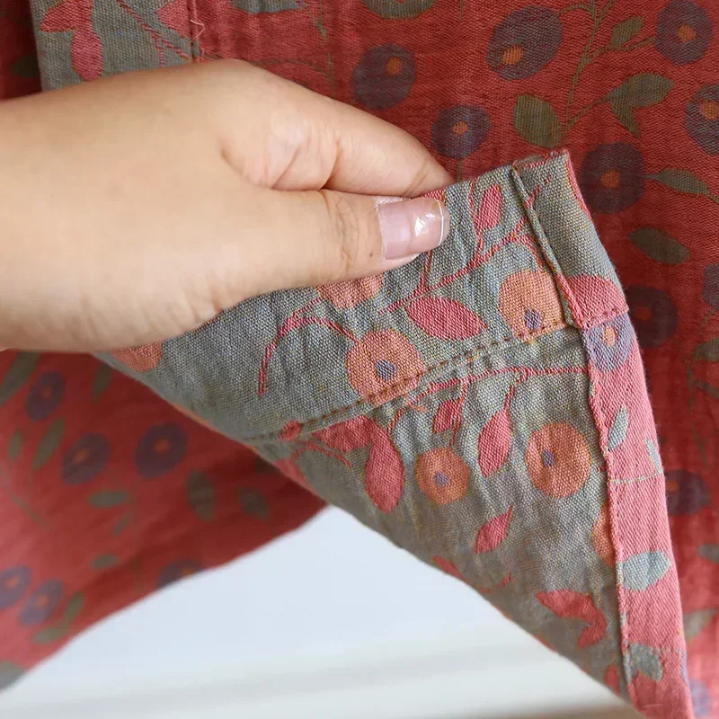 Flerfärgad kimono-badrock dampyjamaskläder för vår och sommar bomull lösa hemsovkläder kimono-rockar med bälte