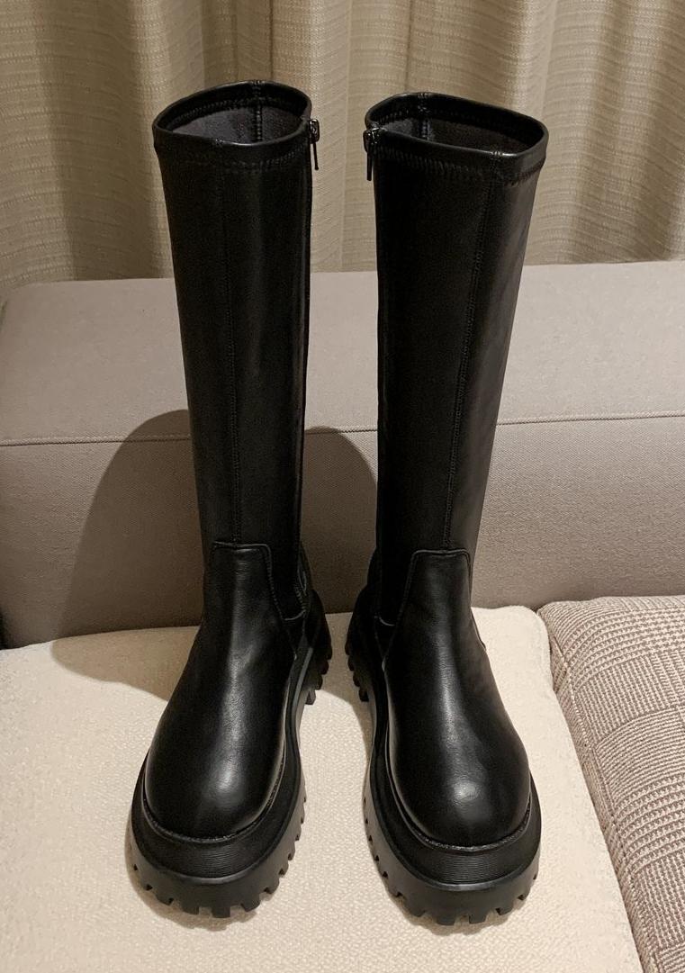 Vrouwen Laarzen Winter Hakken Lange Comfort Mujer Dij Hoge Laars Botas Mujer Rits Knie-Hoge: Black / 39