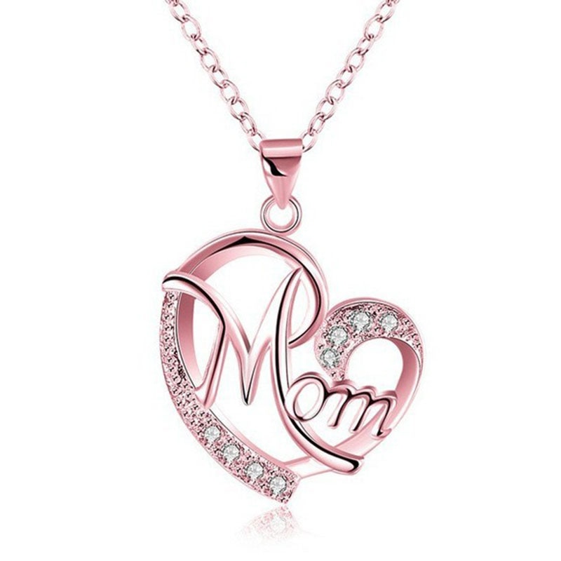 Love Mom Necklace Jewelry MUM Letters Heart Pendant Necklace Mother Day SMR88: Rose Gold Color