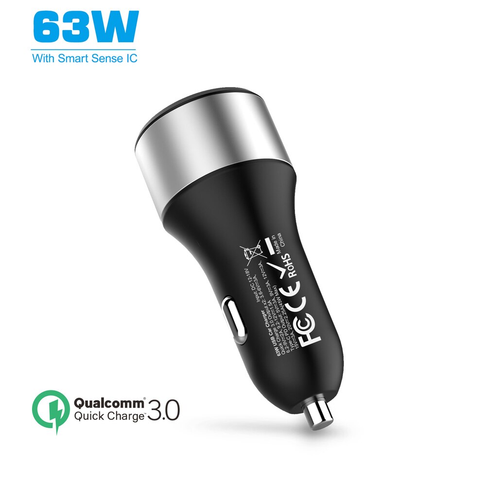 USB C TYPE-C PD 45W Car Charger Fast Charge 3.0 18W 63W Laptop Power Adapter with USB for xiaomi MacBook iPhone 11/X/8 Samsung