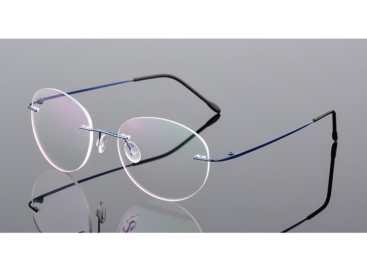 Gafas redondas sin montura Retro para mujer, lentes ópticas ultraligeras, Vintage, ovaladas flexibles, gafas graduadas para Miopía: Blue