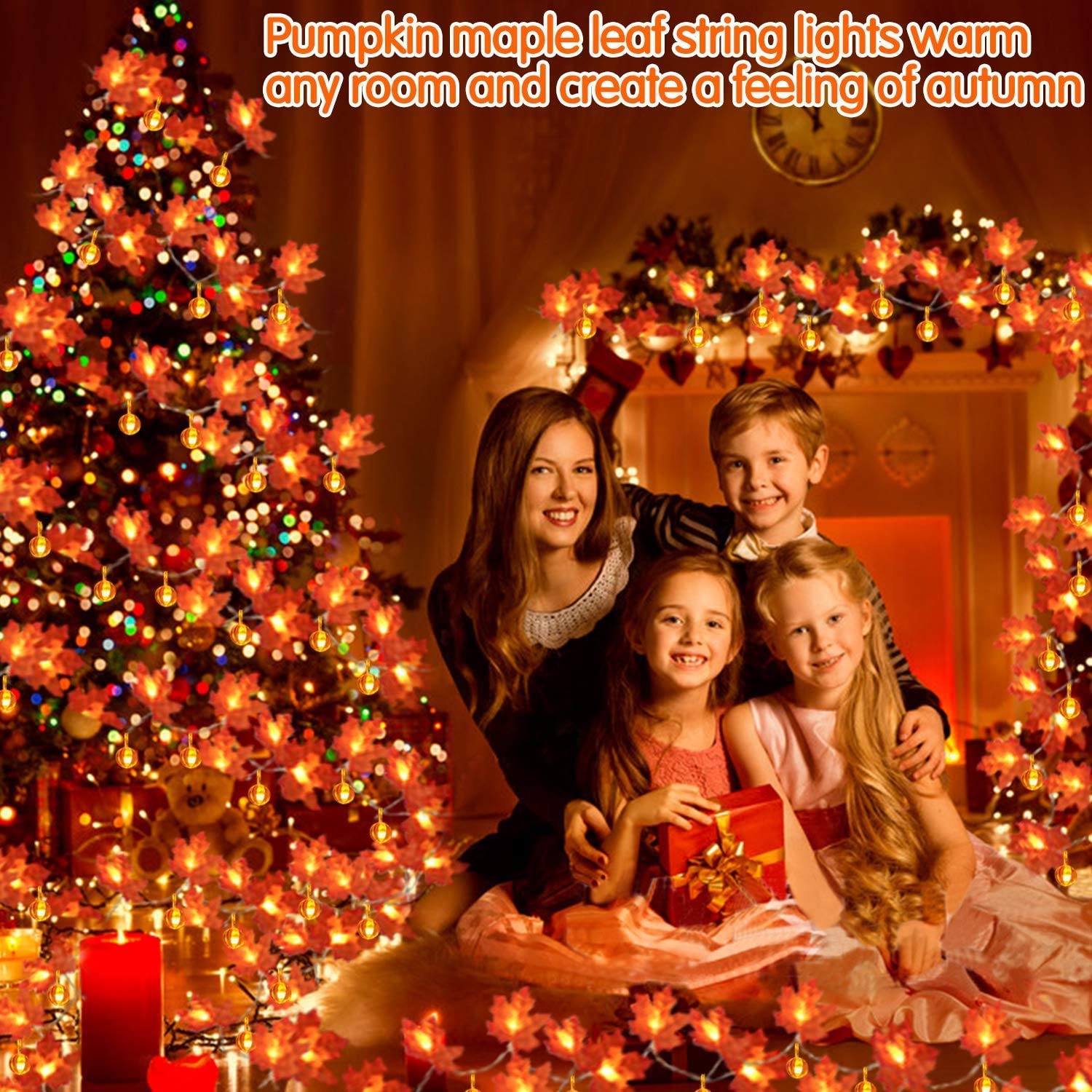 Kunstmatige Herfst Esdoorn Bladeren Pompoen Guirlande Led Kerstverlichting Voor Kerst Decoratie Thanksgiving Party Diy Halloween Decor