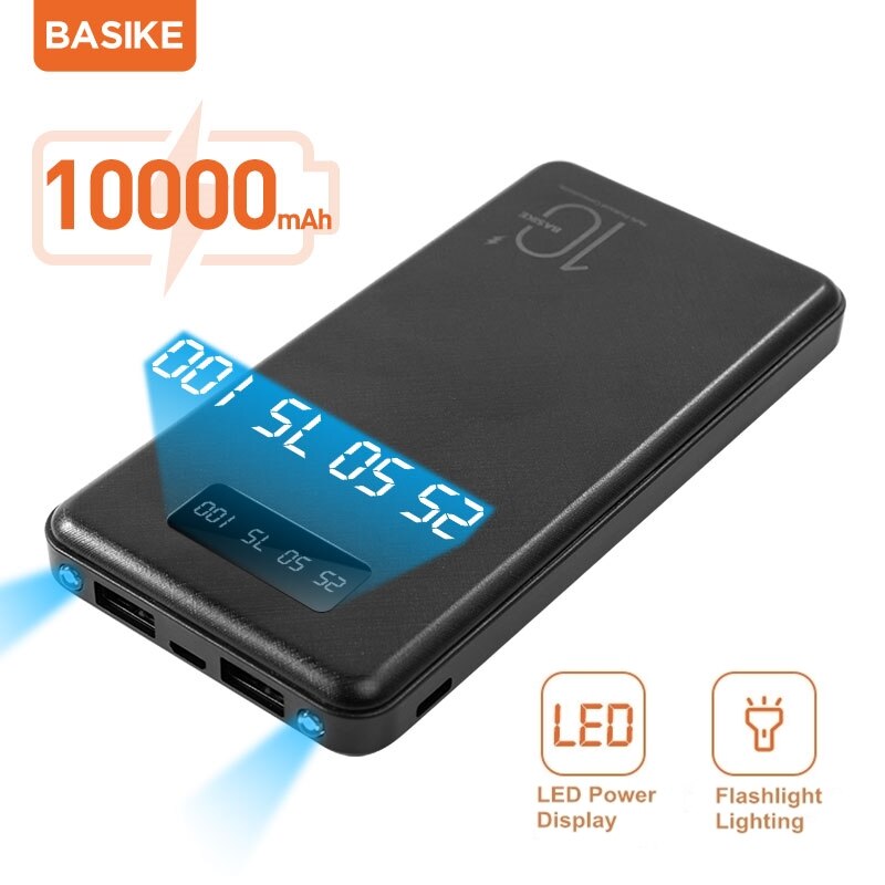 BASIKE-batería externa portátil PT69P para móvil, Powerbank de repuesto con pantalla LED de 10000mAh, para Huawei y Xiaomi: Black