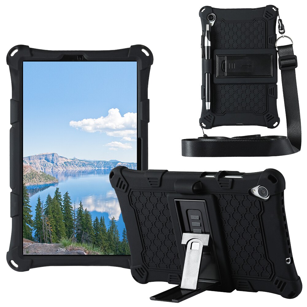 Pokrowiec na Lenovo Tab M8 TB-8505F TB-8705X miękki silikonowy pokrowiec na Tablet z podstawką do tabletu lenovo m8 M 8: Black-Pen strap