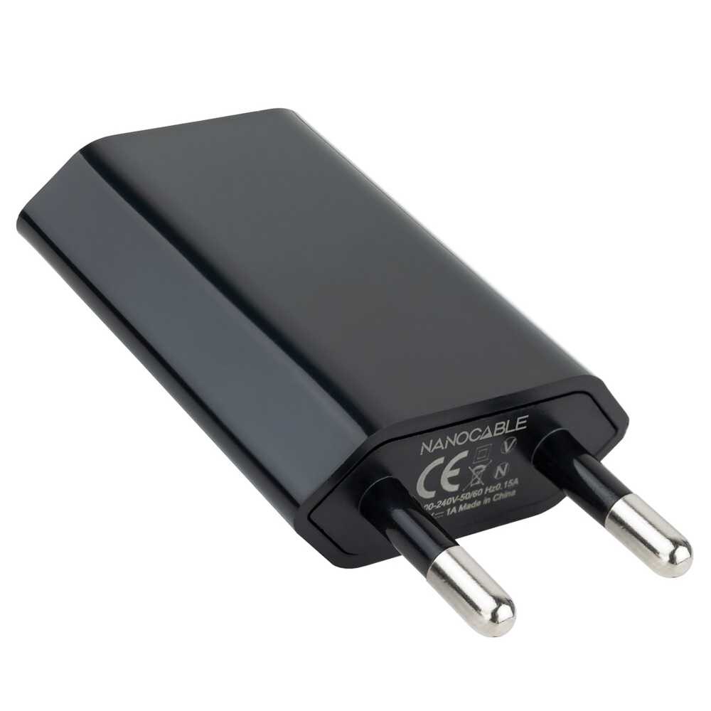 Nanokabel usb-stik oplader 1 port 5w sort 10.10.2002 5v 1a strømadapter vægoplader adapter til smartphones tablets