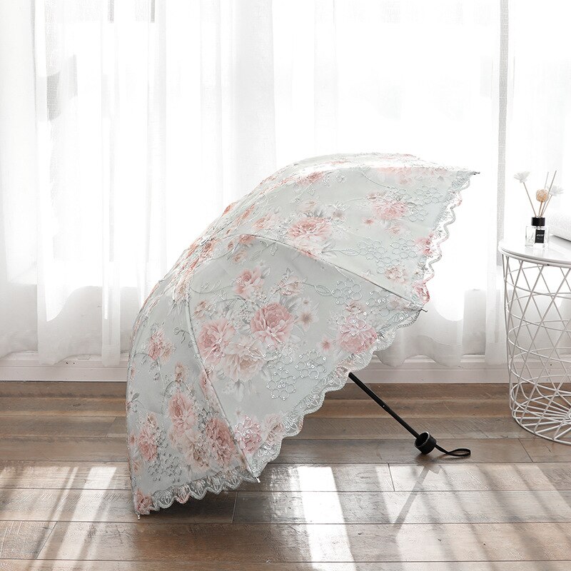 Parapluie de pluie en dentelle pour femmes, parapluie de soleil mujer, Parasol noir pliant princesse guadar chuva invertido Protection UV décoration