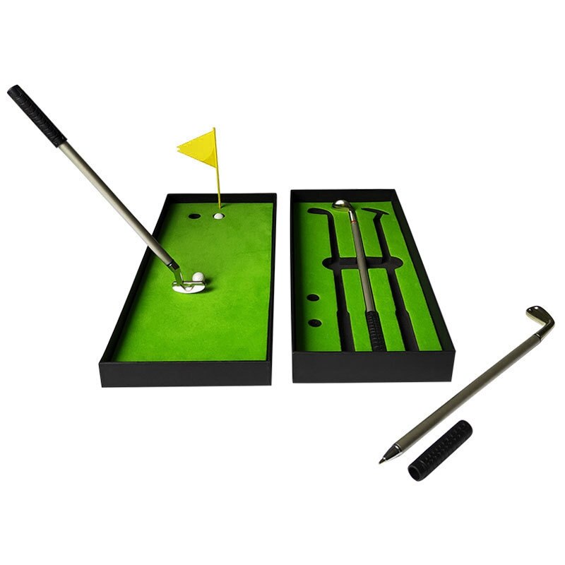 Golf Box Ballpoint Pen Golf Tournament Set Metal Club Pen Mini Golf Putter Pen