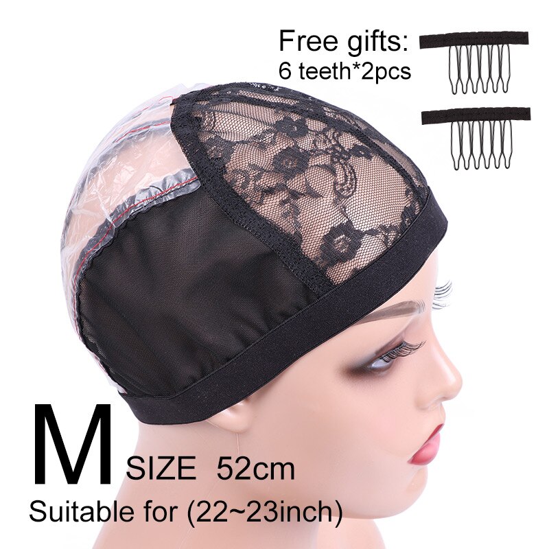 Gorro de malla con malla para peluca, accesorio para peluca con 2 bandas elásticas negras, 3 tamaños diferentes, 1 unidad: M1pcs 2pcs comb