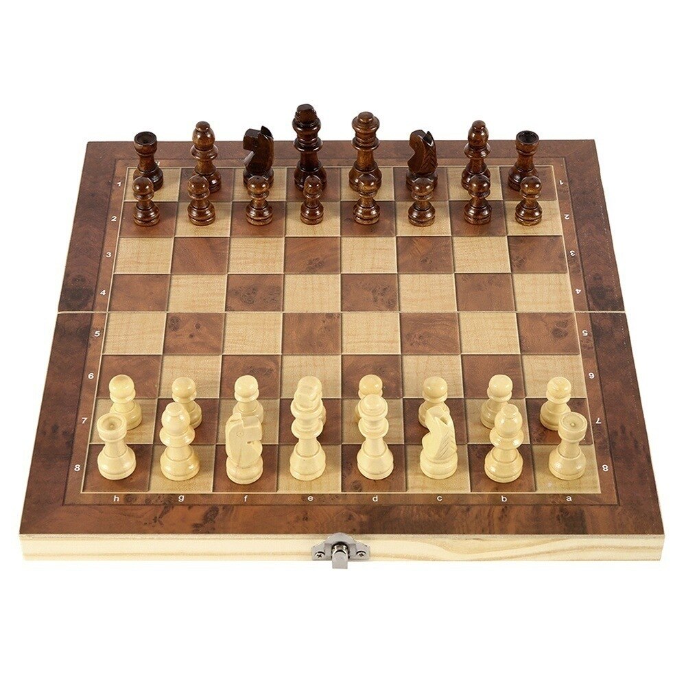 3 in 1 Folding Wooden Chess Set Ajedrez Board Game Checkerboard Checkers Suit Backgammon Suit Table Chess Set: Size4