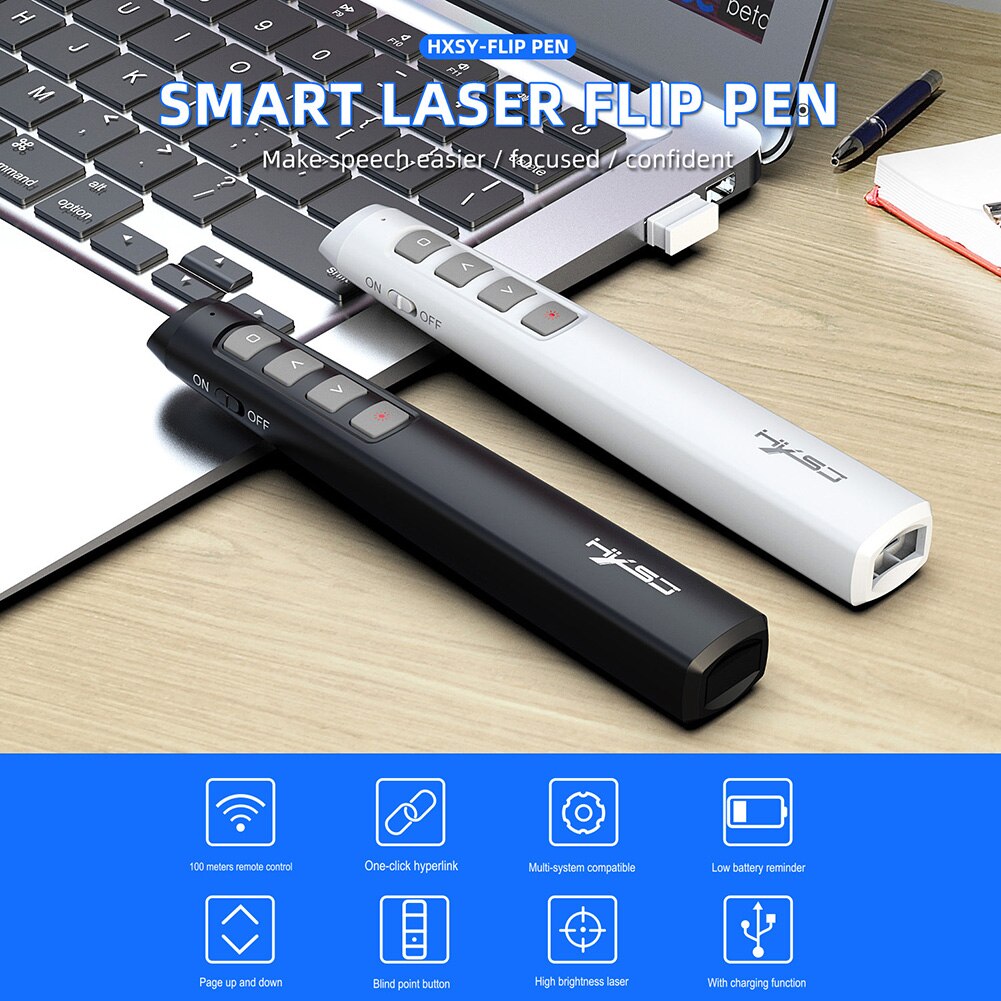 HXSJ HX1 2.4GHz Wireless Remote Control PPT Flip Pen Red Light Rechargeable Powerpoint Presentation Pointer Clicker