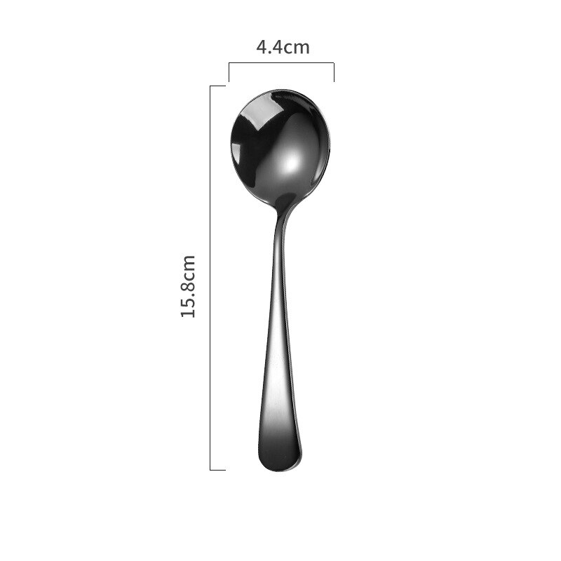 1pc Stainless Steel Round Head Spoon Long Handle Coffee Ice Cream Desserts Spoons Beautiful Tableware Housewares Kitchen: Black
