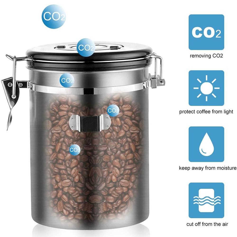 Stainless Steel Coffee Container Kitchen Storage Airtight Canister for Coffee Beans Sealed Tank with Spoon