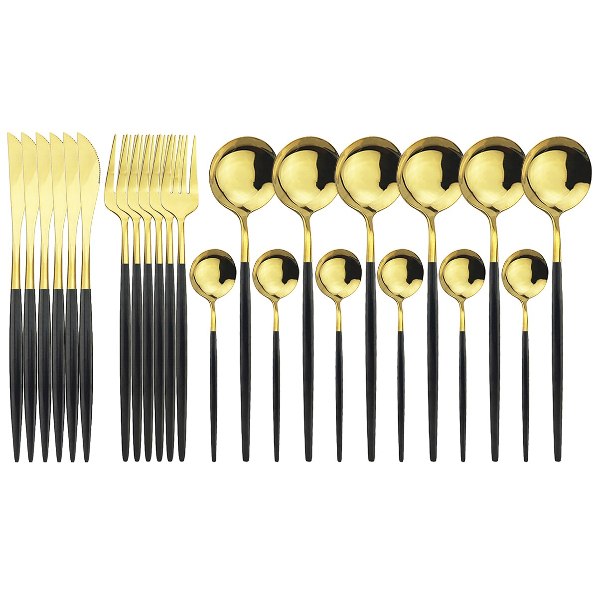 24Pcs Green Silver Cutlery Set Stainless Steel Dinnerware Set Knives Forks Spoon Dinner Tableware Set Kitchen Party Flatware Set: Black Gold
