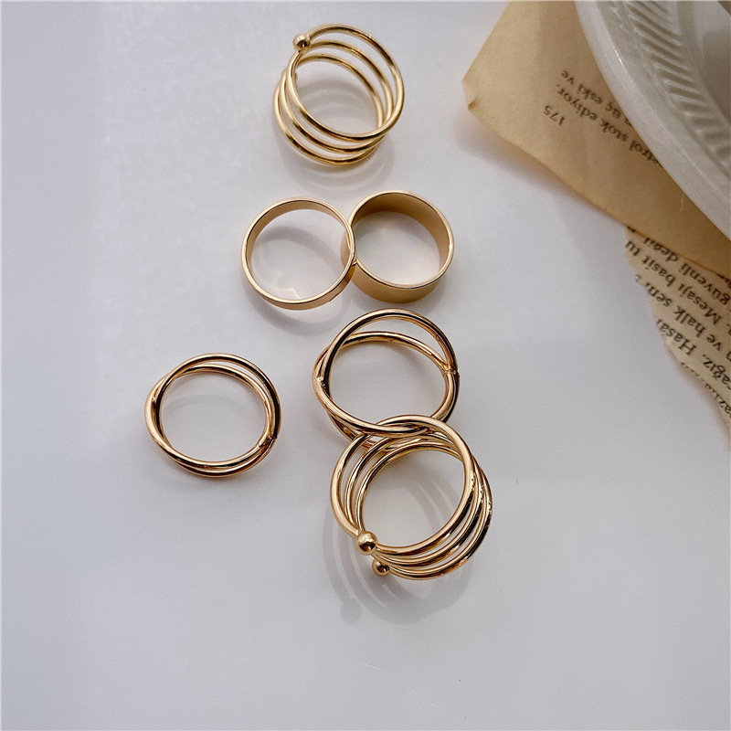 6 stks Gouden Zilveren Kleur Kruis Ringen Set Voor Vrouwen Eenvoudige Brede Ketting Vinger Staart Ringen Open Verstelbare Gezamenlijke Sieraden: WHITE