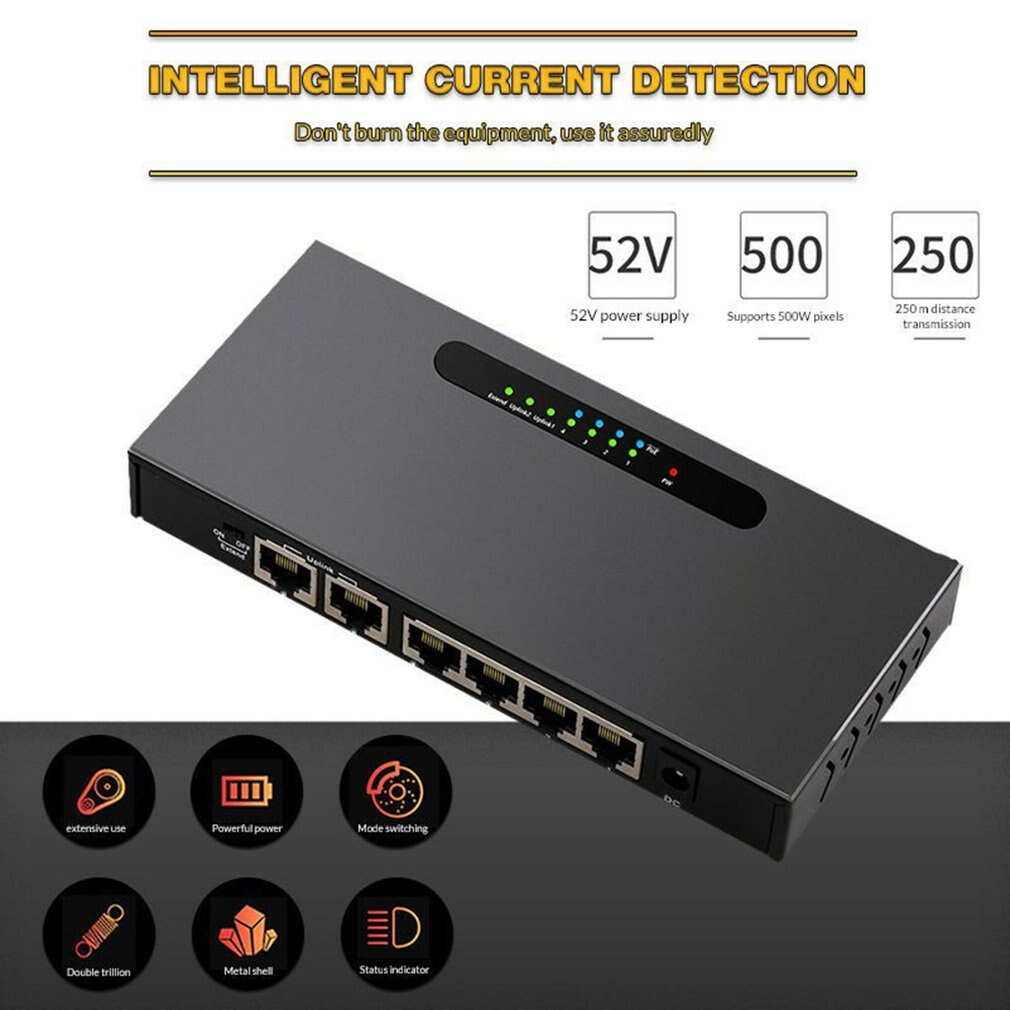 6 Ports POE Switch 52V Power Over Ethernet Network Switch 4 PoE Switch Injector for IP camera/Wireless AP/CCTV Camera System