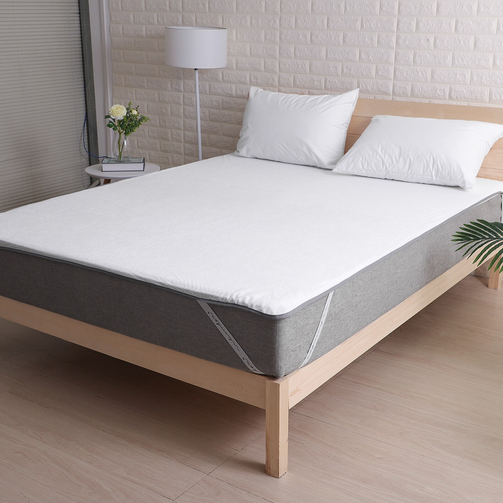 Protège-Matelas Imperméable en Éponge avec Bandes Élastiques, aux 4 Coins, Housse de Lit, Respirante