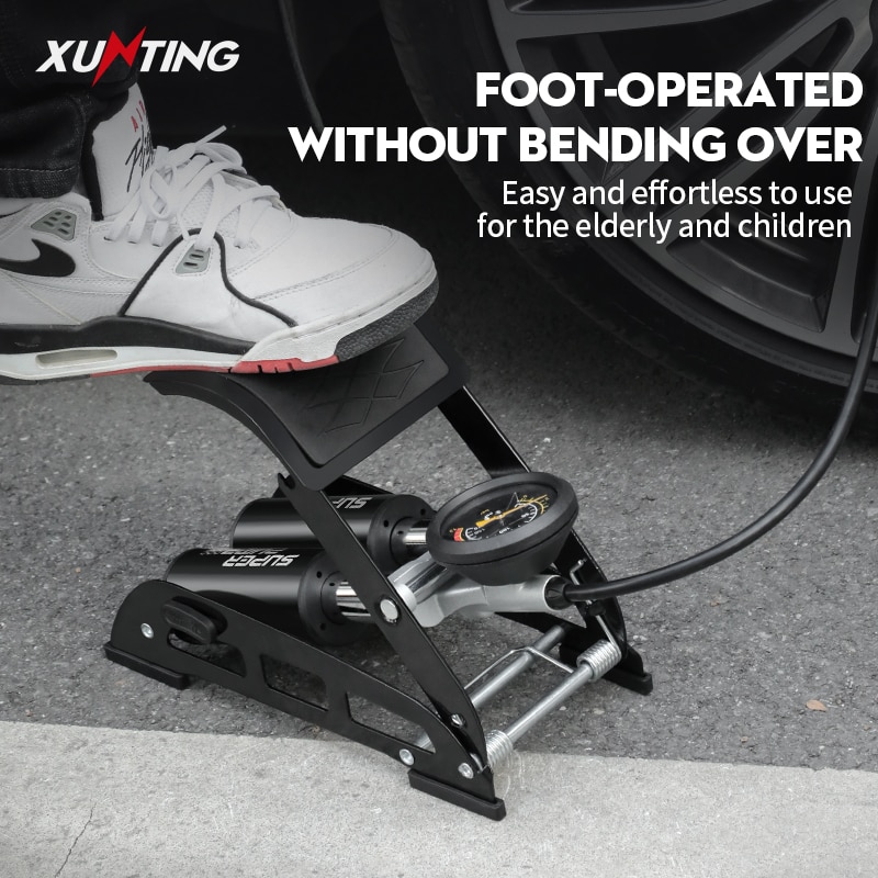 Xunting Foot Air Pump with 180PSI Pressure Gauge Fits Presta Schrader for Ball Scooter Car Toys Bicycle Pump Bike Accessories