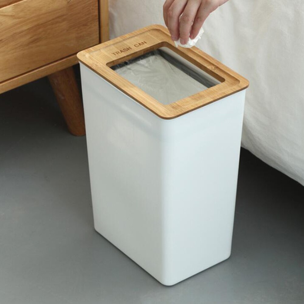 Minimalist Trash Bins Practical Waste Container Kitchen Bathroom Trash Basket with Wooden Lid Size