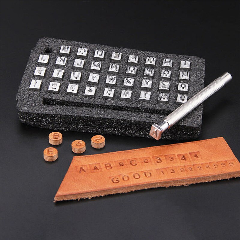 Juego de estampado de cuero con letras y números del alfabeto, perforadora de acero de 3,5/6,5mm, herramienta para artesanía de cuero, 36 piezas