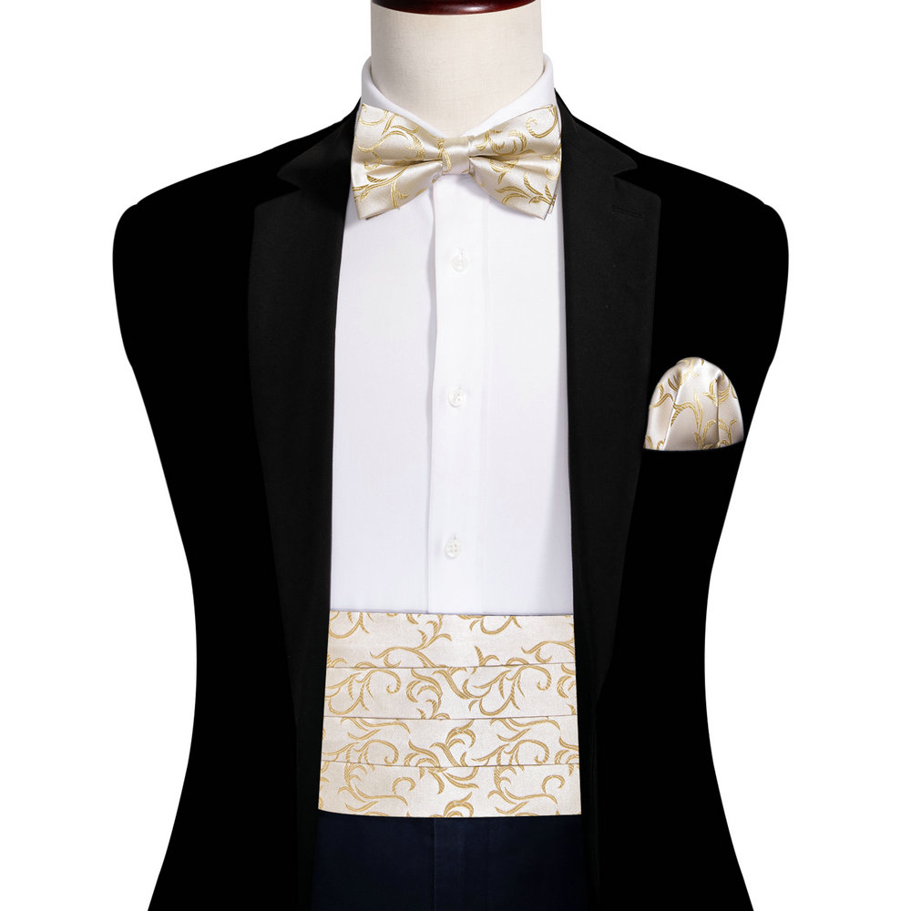 Navy Blue Cummerbund Men Silk Bowtie Pocket Square Cufflinks Sets Classic Paisley Male Accessories Wedding Party Barry.Wang 1031: Brown
