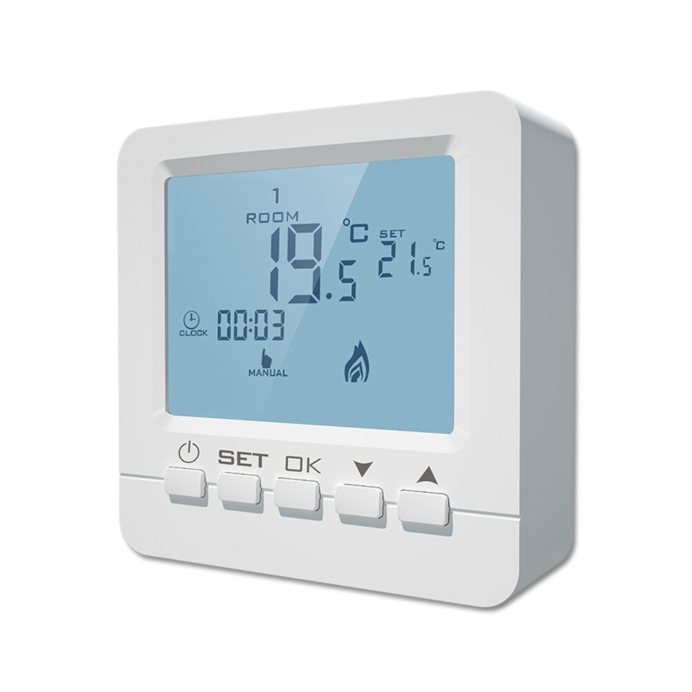 Gas Boiler Water Heating Thermostat Wall-mounted AA Battery Powered LCD Display Temperature Intelligent Controller: Default Title