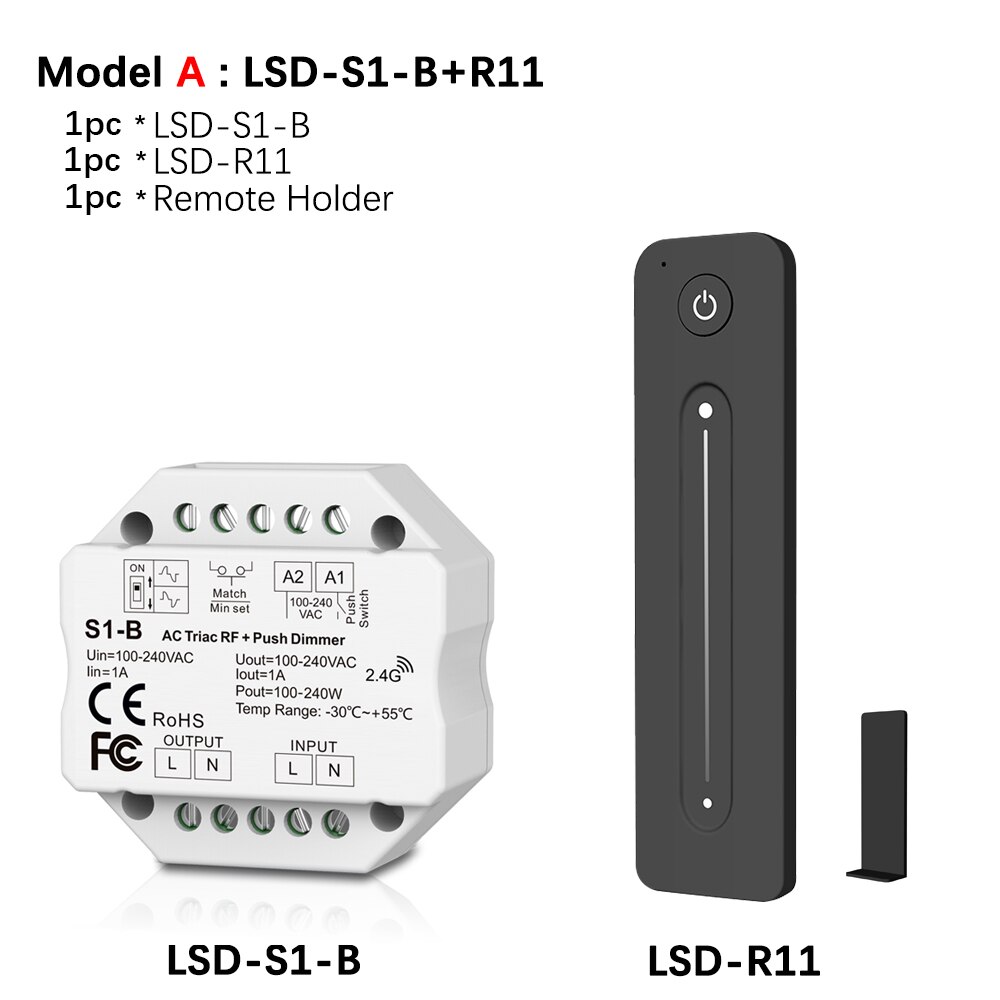 Dimmer led 220v 230v 110v ac triac trådlös wifi rf dimbar tryckströmbrytare med 2.4g dimmerknappar för led lampa  s1- b: Modell a